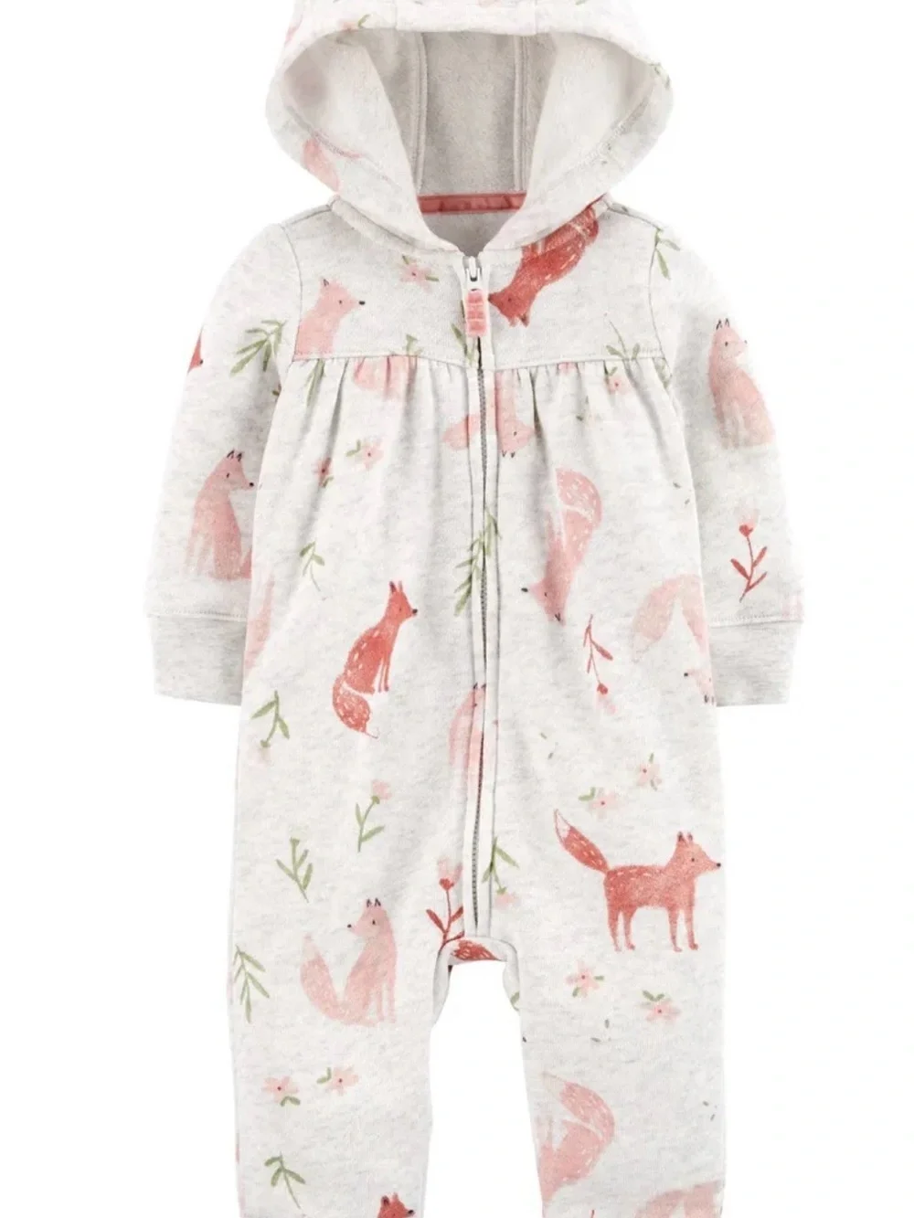 Carter's Girls White Heather Fox Print Hooded Footless Romper Size 18M